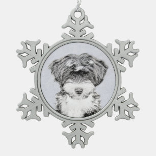Tibetan Terrier Painting - Cute Original Dog Art Tin Sneeuwvlok Ornament
