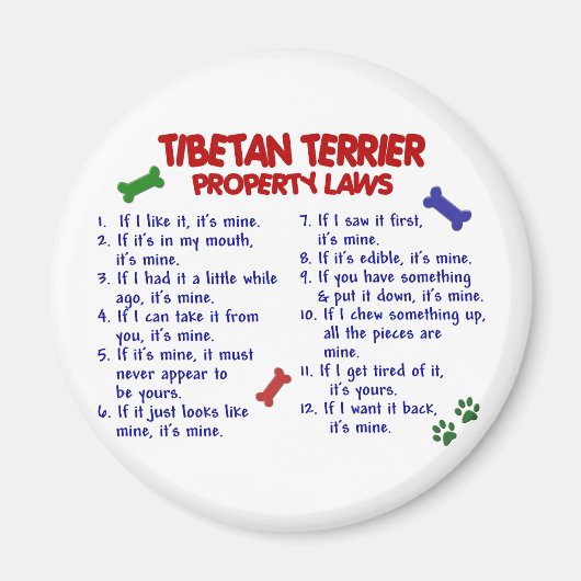 TIBETAN TERRIER Property Laws 2 Magneet (Voorkant)