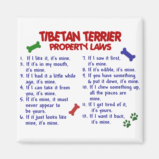 TIBETAN TERRIER Property Laws 2 Magneet (Voorkant)