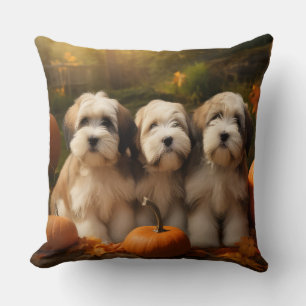 Tibetan Terrier Puppy Herfstpracht Pompoen Kussen