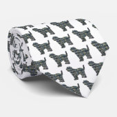 Tibetan Terrier Silhouette Dog Yellow & Blue White Stropdas (Opgerold)