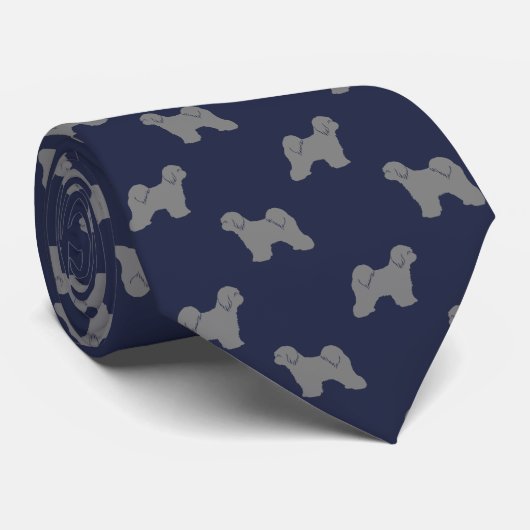 Tibetan Terrier Silhouettes Pattern Blue en Grey Stropdas (Opgerold)