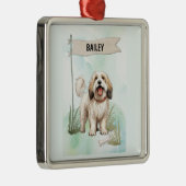 Tibetan Terrier Watercolor Personalized Dog Metalen Ornament (Rechts)
