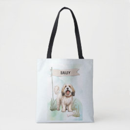 Tibetan Terrier Watercolor Personalized Dog Tote Bag