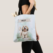 Tibetan Terrier Watercolor Personalized Dog Tote Bag (Dichtbij)