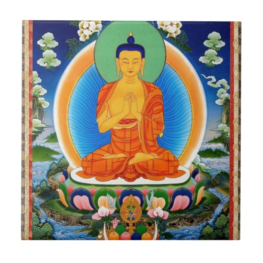 Tibetan Thangka Prabhutaratna Buddha Tegeltje (Voorkant)