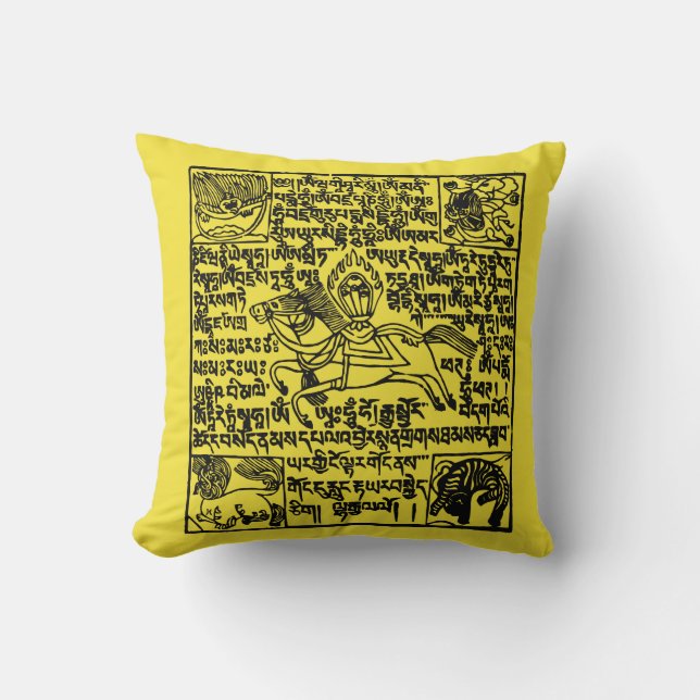 Tibetan Windhores Prayer Flag Pillow in geel Kussen (Voorkant)