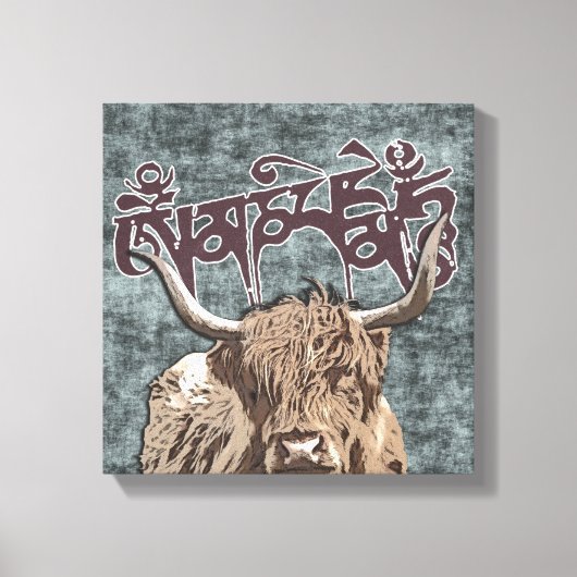 Tibetan Yak met Mani Mantra ( OM MANI PADME HUM ) Canvas Afdruk (Voorkant)