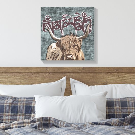 Tibetan Yak met Mani Mantra ( OM MANI PADME HUM ) Canvas Afdruk (Insitu (Slaapkamer))