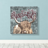 Tibetan Yak met Mani Mantra ( OM MANI PADME HUM ) Canvas Afdruk (Insitu (Houten vloer))