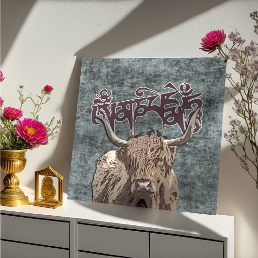 Tibetan Yak with Mani Mantra ( OM MANI PADME HUM ) Poster
