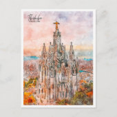 Tibidabo Barcelona vintage reis waterverf Briefkaart (Voorkant)