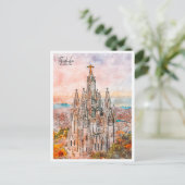 Tibidabo Barcelona vintage reis waterverf Briefkaart (Staand voorkant)