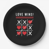 Tic Tac Toe Love Wins Birthday Valentijnsdag Papieren Bordje (Voorkant)