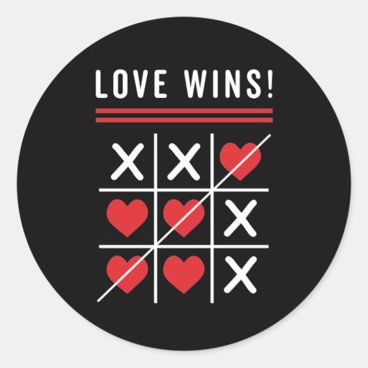Tic Tac Toe Love Wins Birthday Valentijnsdag Ronde Sticker (Voorkant)