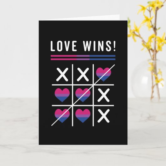 Tic Tac Toe Love Wins LGBTQ Bisexual Pride Kaart (Gele Bloem)