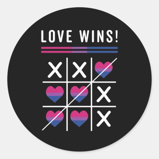 Tic Tac Toe Love Wins LGBTQ Bisexual Pride Ronde Sticker (Voorkant)