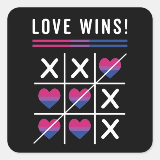 Tic Tac Toe Love Wins LGBTQ Bisexual Pride Vierkante Sticker (Voorkant)