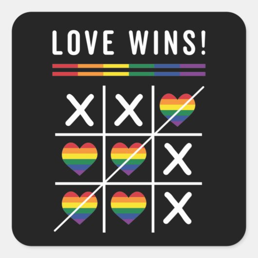 Tic Tac Toe Love Wins LGBTQ Gay Pride Vierkante Sticker (Voorkant)