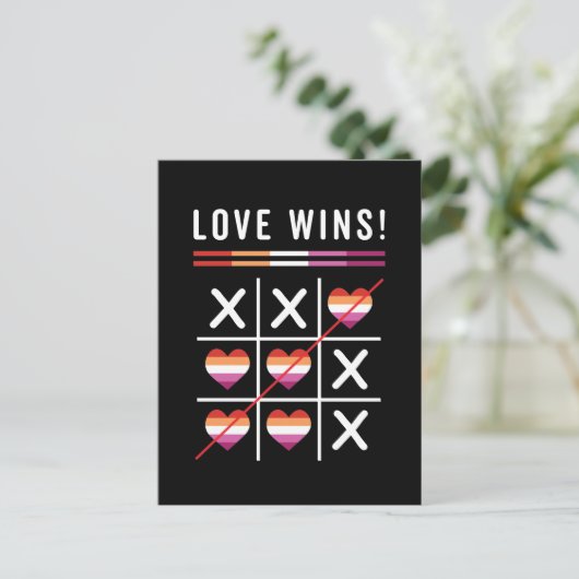 Tic Tac Toe Love Wins LGBTQ Lesbian Pride Briefkaart (Staand voorkant)