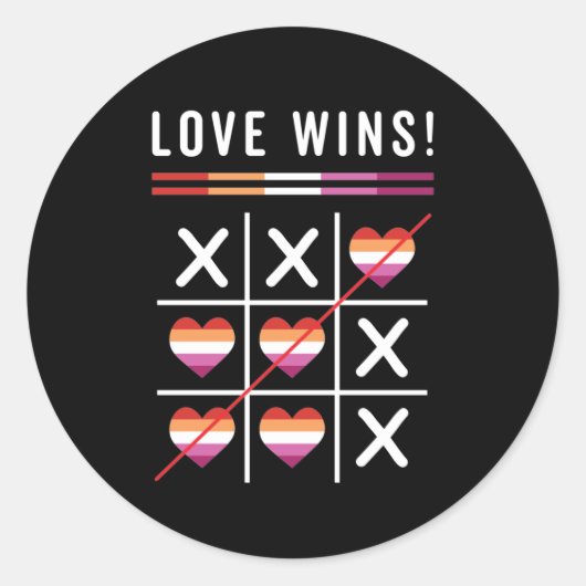 Tic Tac Toe Love Wins LGBTQ Lesbian Pride Ronde Sticker (Voorkant)
