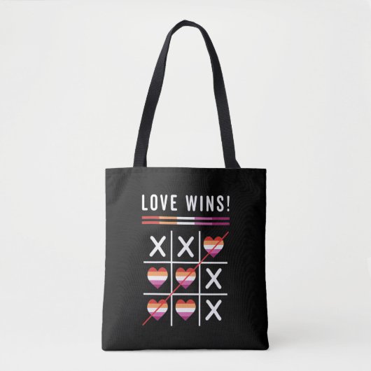 Tic Tac Toe Love Wins LGBTQ Lesbian Pride Tote Bag (Voorkant)