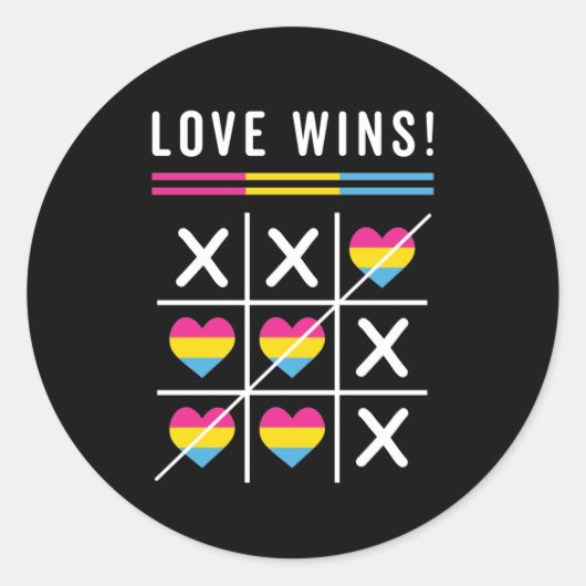 Tic Tac Toe Love Wins LGBTQ Pansexual Pride Ronde Sticker (Voorkant)