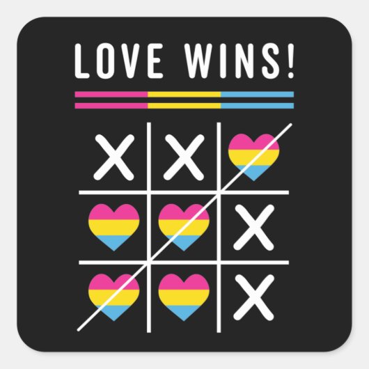 Tic Tac Toe Love Wins LGBTQ Pansexual Pride Vierkante Sticker (Voorkant)