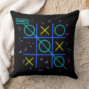 Tic Tac Toe Neon Retro Winnaar Glow Gamer Arcade Kussen