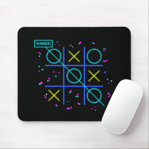 Tic Tac Toe Neon Retro Winnaar Glow Gamer Arcade Muismat
