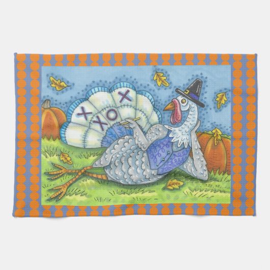 TIC TAC TOE TURKEY THANKSGIVING BIRD KITCHEN TOWEL THEEDOEK (Horizontaal)