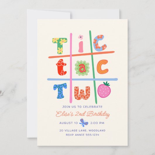 Tic Tac Two Meisje 2e Verjaardagsfeest Uitnodiging (Voorkant)