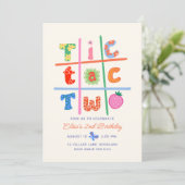Tic Tac Two Meisje 2e Verjaardagsfeest Uitnodiging (Staand voorkant)