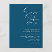 Tichelblau Minimalistische Save the Date Trouwfoto Uitnodiging Briefkaart (Voorkant)