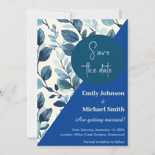 Tichelblauw en blauwe kleur stijl bloemmotief ontw kaart (Voorkant)