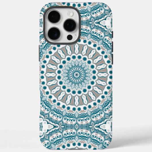 Tichelblauw en lichtbruin modern mandala-ontwerp Case-Mate iPhone case (Achterkant)