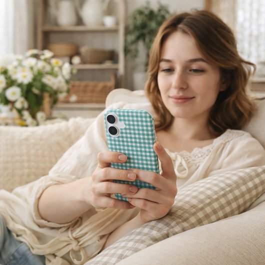 Tichelblauw en wit geruit gingham patroon Case-Mate iPhone case