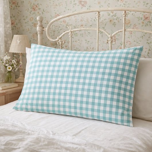Tichelblauw en wit geruit plaidpatroon kussensloop