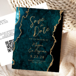 Tichelblauw Goud Agaat QR Code Bewaar de Datum Aankondigingskaart