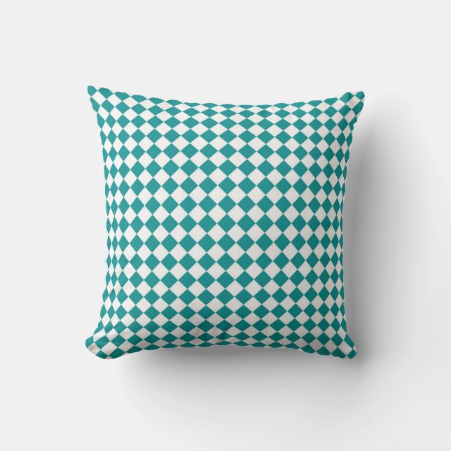 Tichelblauw Witte Ruitpatroon Kussen (Voorkant)