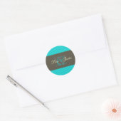 Tichelblauwe polka stippen monogramstickers ronde sticker (Envelop)