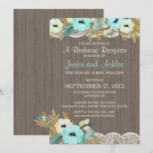 Tichelbloem en kant Rustieke BBQ-huwelijksreceptie Kaart (Voorkant / Achterkant)