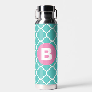 Tichelbloem motief op maat met roze monogram waterfles