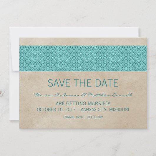 Tichelrode Damast Save the Date Uitnodiging (Voorkant)