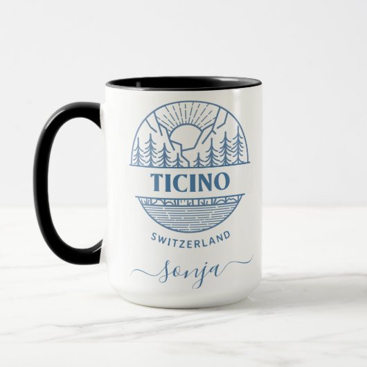 Ticino, Zwitserland | Blauw | Minimalistisch lands Mok (Links)