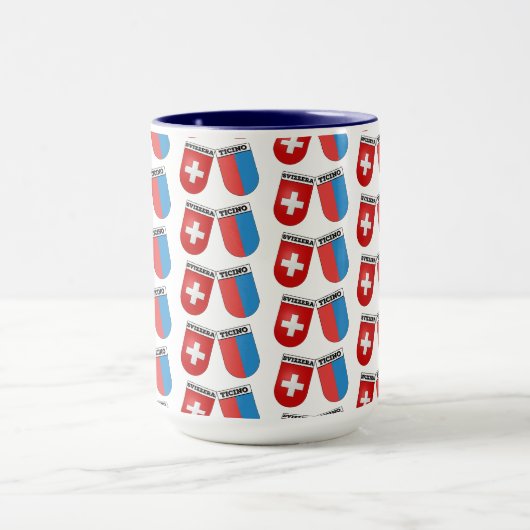 Ticino, Zwitserland. Zwitserse en kanton wapenschi Mok (Midden)