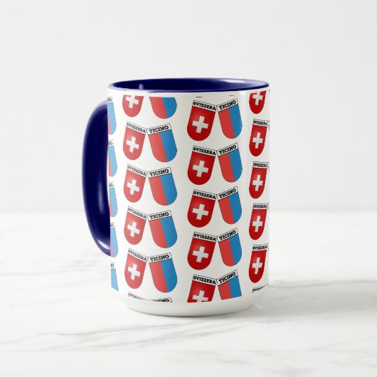 Ticino, Zwitserland. Zwitserse en kanton wapenschi Mok (Voorkant links)