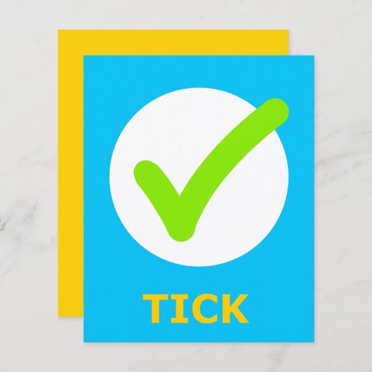 TICK Flashcard voor Initiaal T 1 Lettergreep Woord (Voorkant / Achterkant)