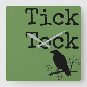 Tick Tock Clock met Raven Primitive Vierkante Klok