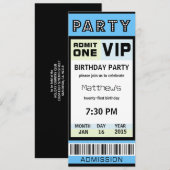 Ticket 21st Birthday Party Invitations Blue Kaart (Voorkant / Achterkant)